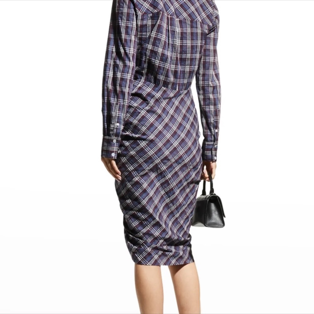 Veronica Beard Calvert Plaid Button-Front Ruched … - image 3